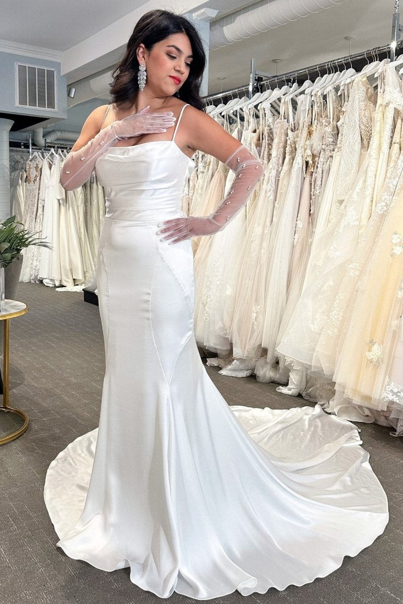 Cowl Neck CoveButton Back Mermaid Long Wedding Dresses