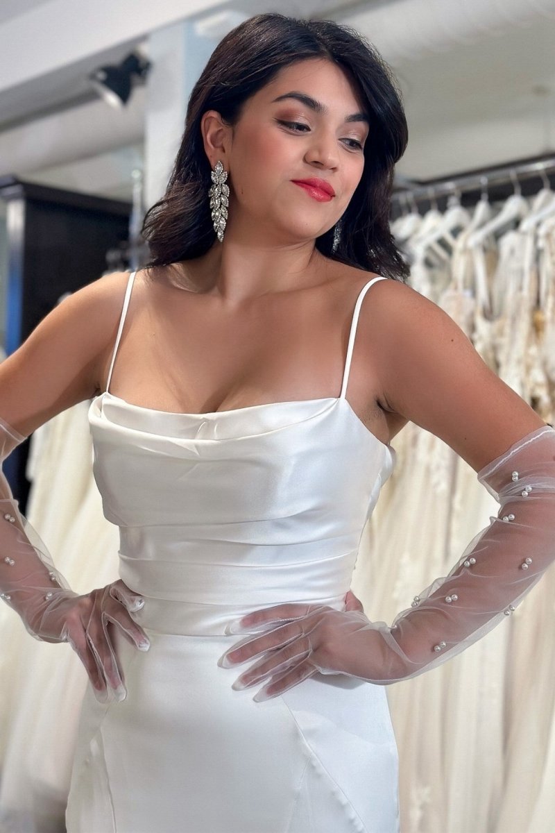 Cowl Neck CoveButton Back Mermaid Long Wedding Dresses