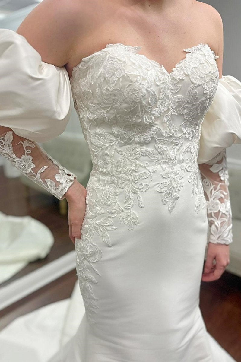 Appliques Off-the-Shoulder Mermaid Wedding Dresses with Detached Sleeves