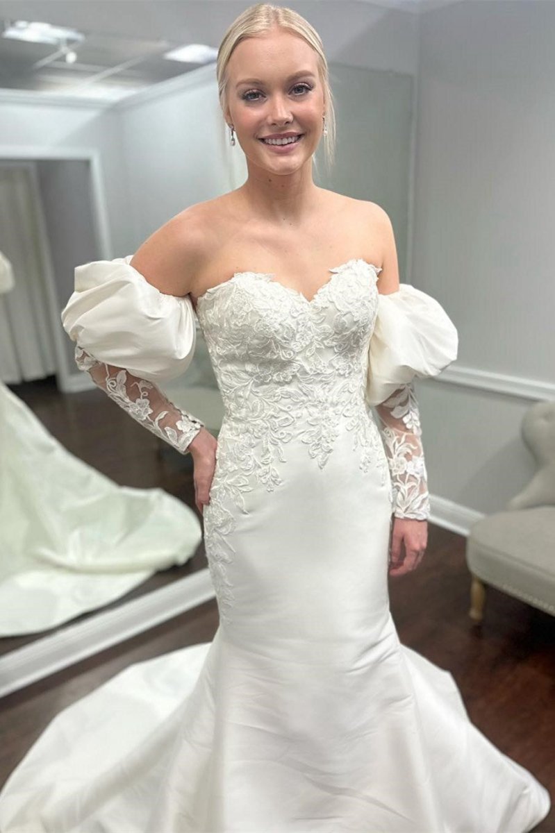 Appliques Off-the-Shoulder Mermaid Wedding Dresses with Detached Sleeves