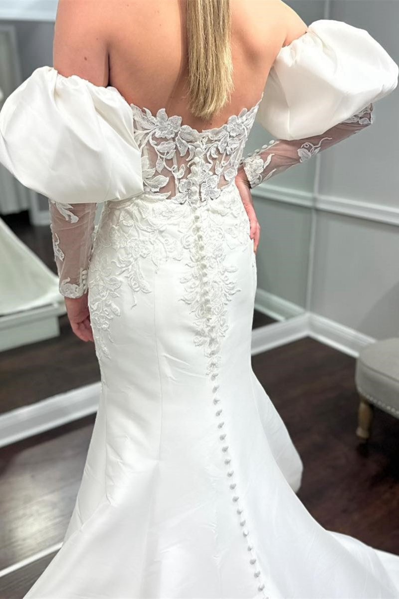 Appliques Off-the-Shoulder Mermaid Wedding Dresses with Detached Sleeves