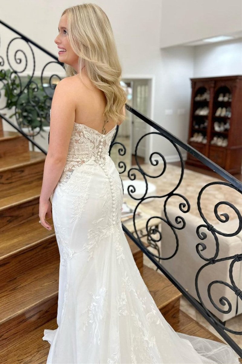 Lace Strapless Appliques Mermaid Long Wedding Dresses