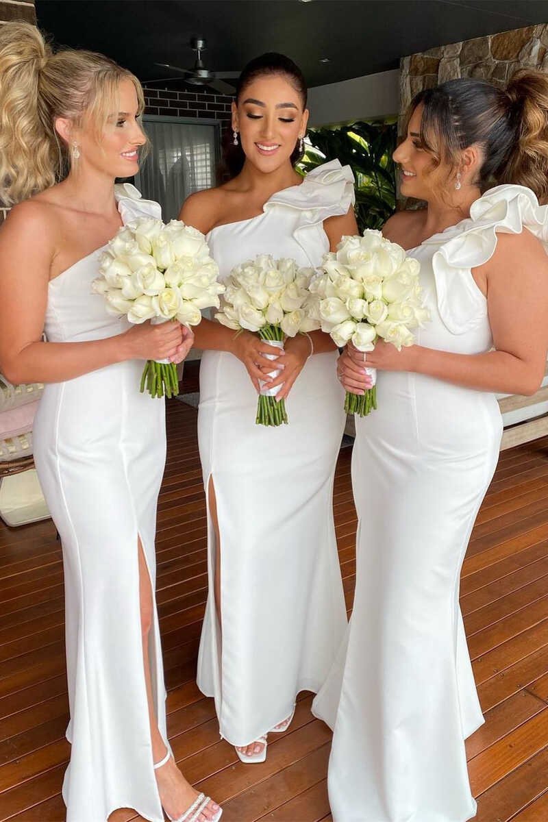 One-Shoulder Flower Mermaid Long Bridesmaid Dresses
