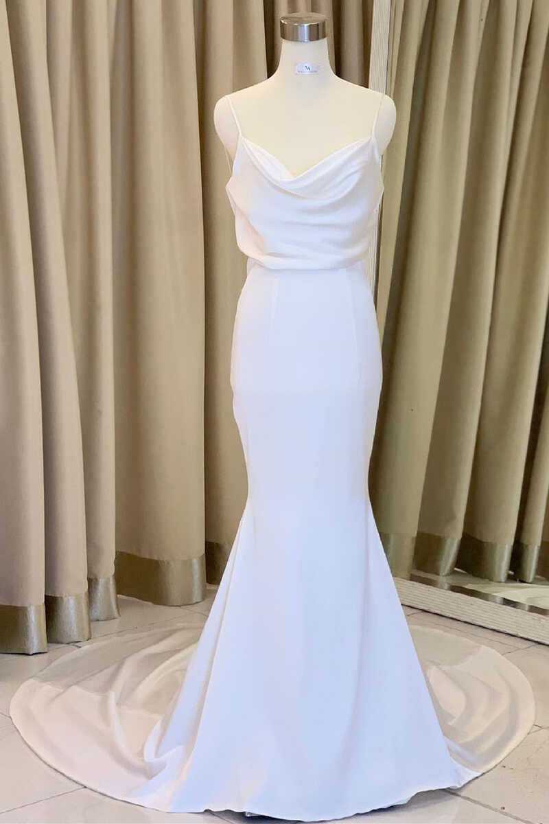 Mermaid Cowl Neck Satin Long Wedding Dresses