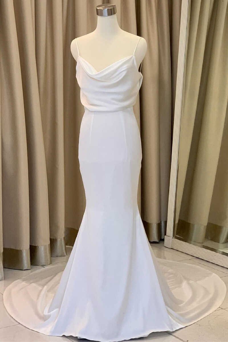Mermaid Cowl Neck Satin Long Wedding Dresses