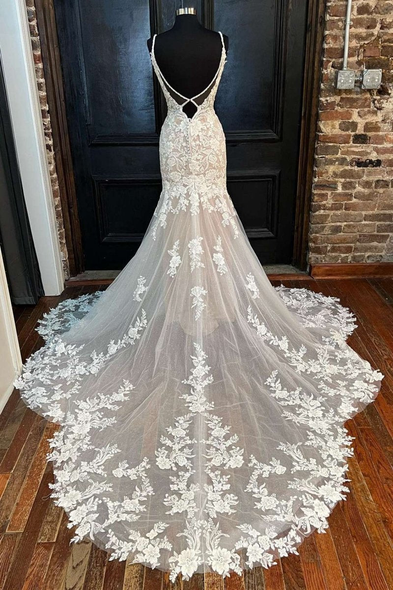Off Appliques Backless Mermaid Long Wedding Dresses