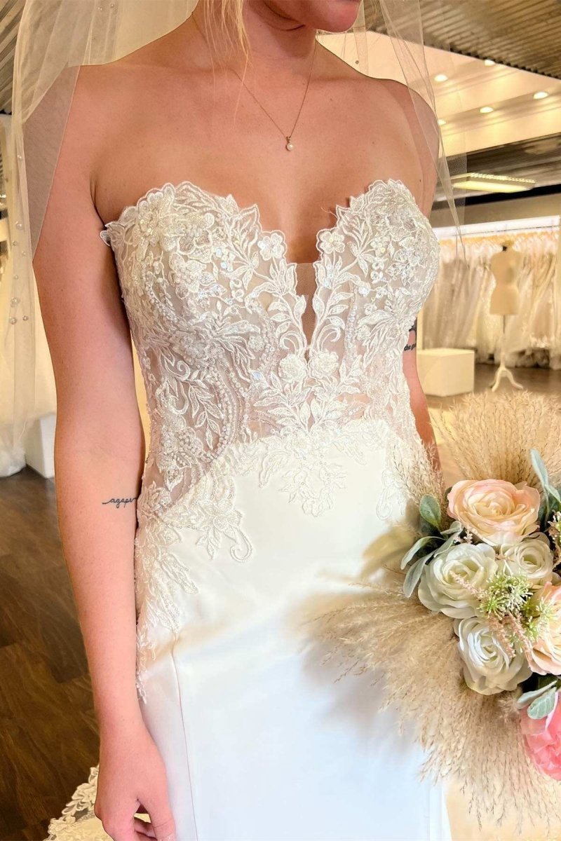 Lace Strapless Mermaid Long Wedding Dresses