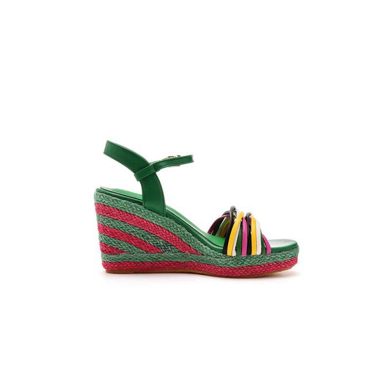 Bohemian Open Toe Platform Sandals Woven Straw Wedges
