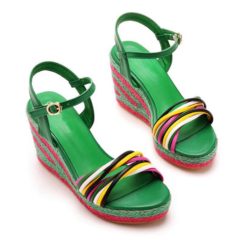 Bohemian Open Toe Platform Sandals Woven Straw Wedges