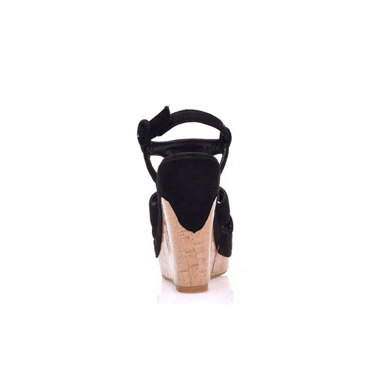 Suede Wood Grain Peep Toe Platform Wedges Sandals