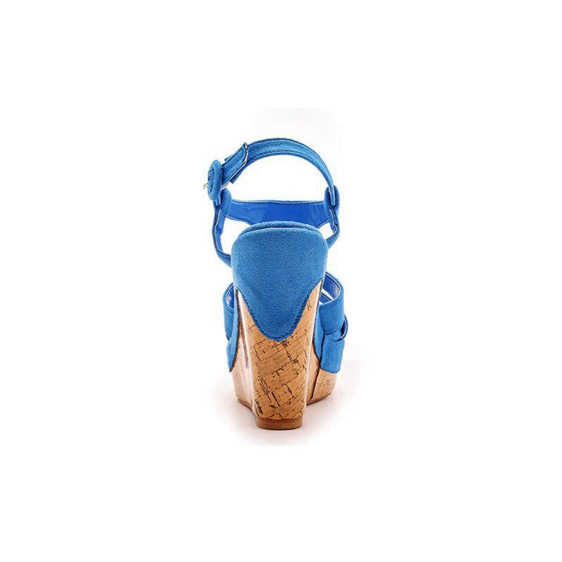 Suede Wood Grain Peep Toe Platform Wedges Sandals