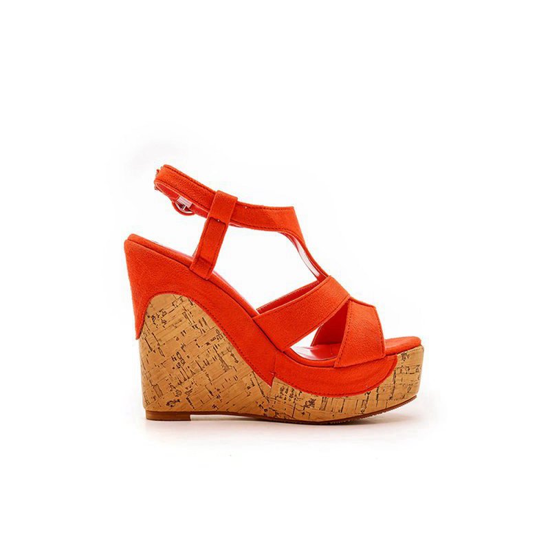 Suede Wood Grain Peep Toe Platform Wedges Sandals
