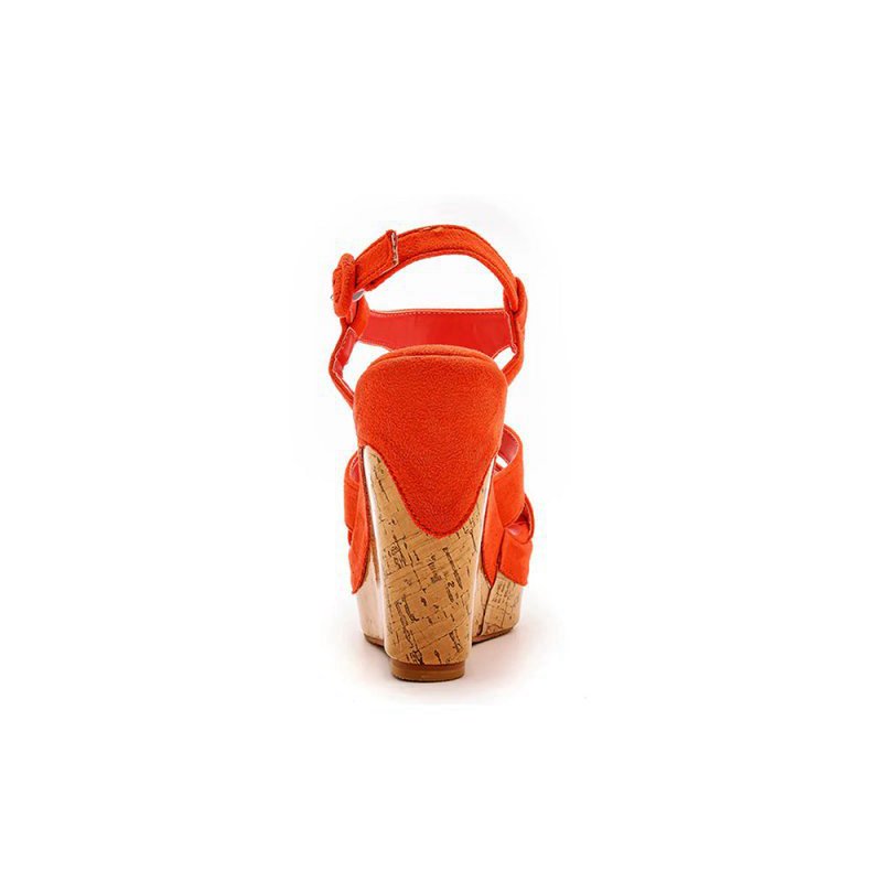 Suede Wood Grain Peep Toe Platform Wedges Sandals