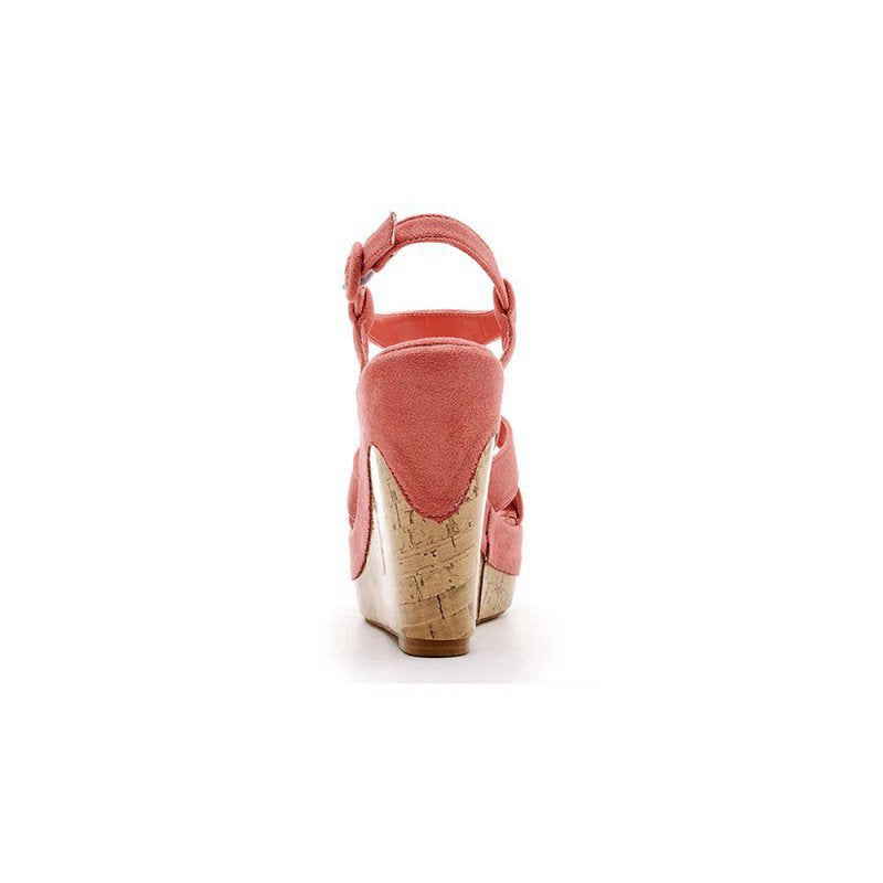 Suede Wood Grain Peep Toe Platform Wedges Sandals