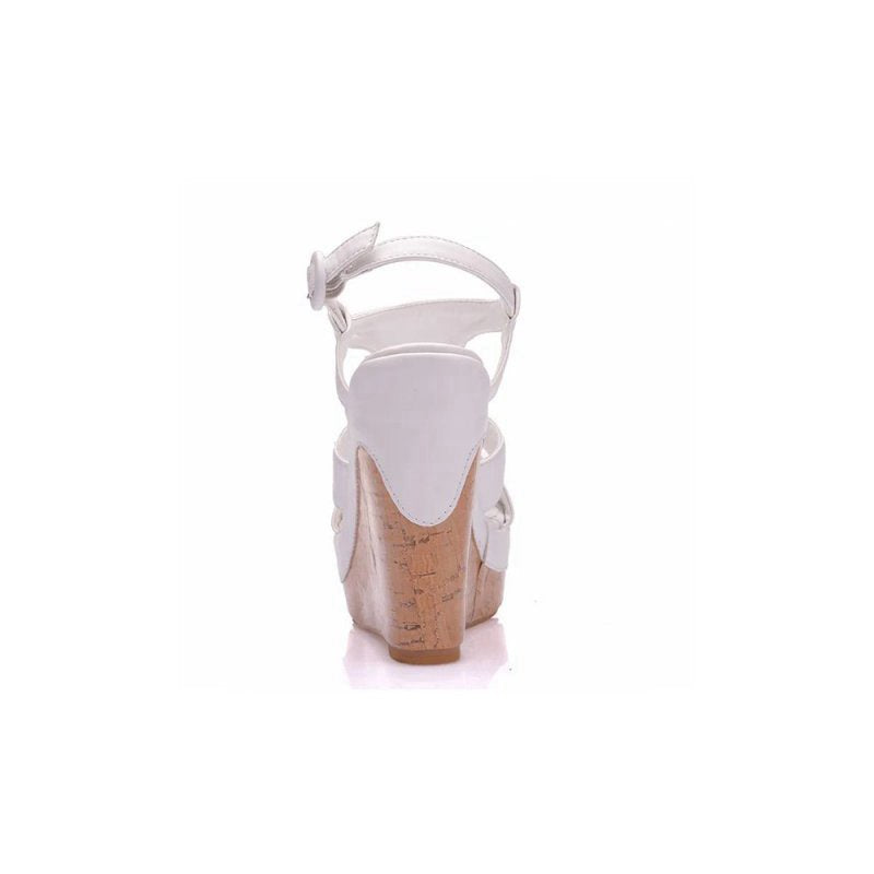 Suede Wood Grain Peep Toe Platform Wedges Sandals