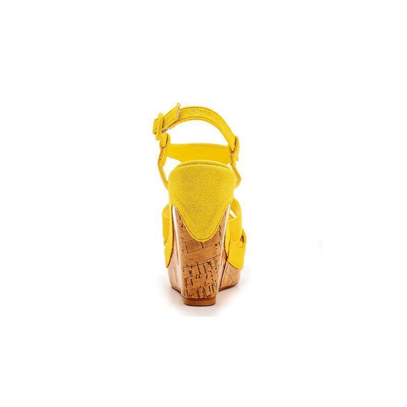 Suede Wood Grain Peep Toe Platform Wedges Sandals