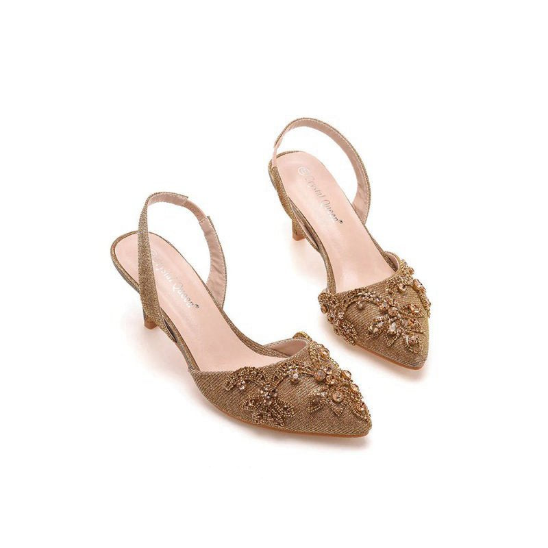 Pointed Toe rhinestone Glitter Slingback Pumps