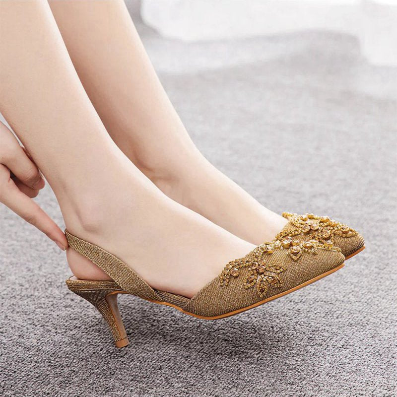Pointed Toe rhinestone Glitter Slingback Pumps