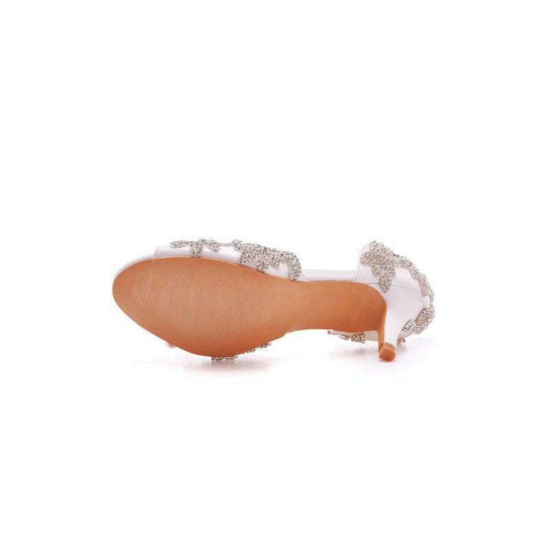 Peep Toe Satin Rhinestone Slip On High Heels