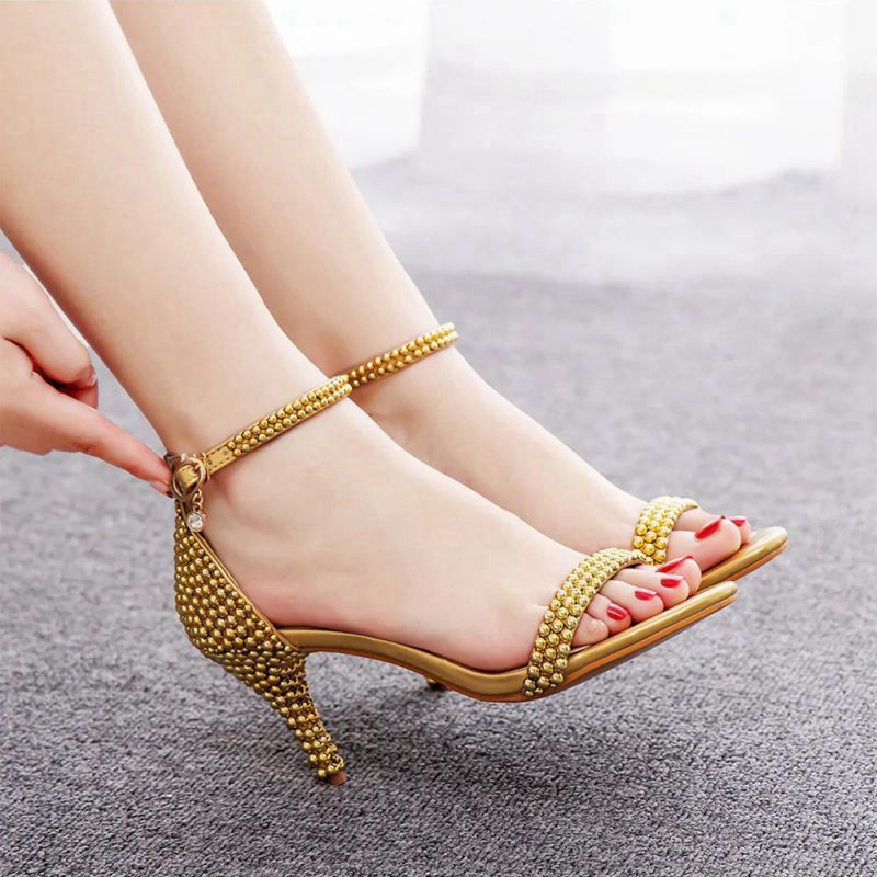 Open Toe Pearl Ankle Strap Wedding High Heels
