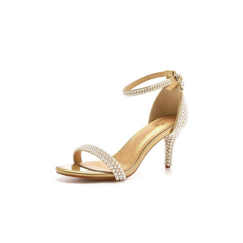 Open Toe Pearl Ankle Strap Wedding High Heels