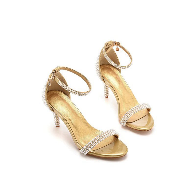 Open Toe Pearl Ankle Strap Wedding High Heels