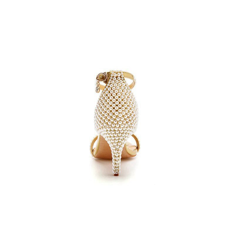 Open Toe Pearl Ankle Strap Wedding High Heels