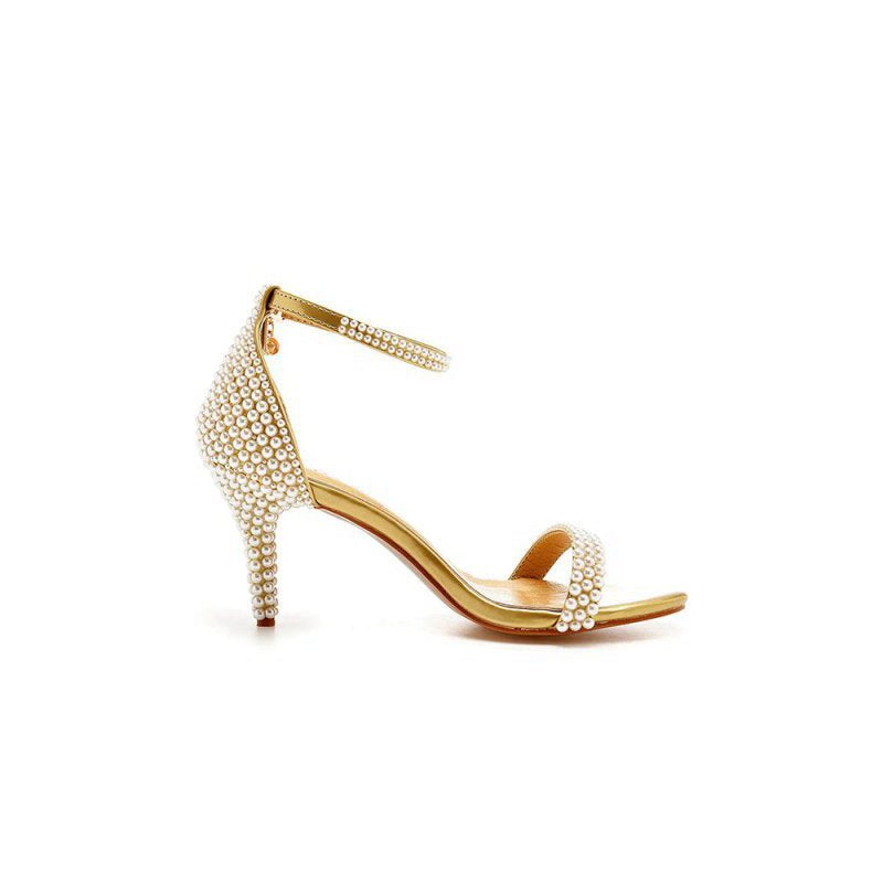 Open Toe Pearl Ankle Strap Wedding High Heels