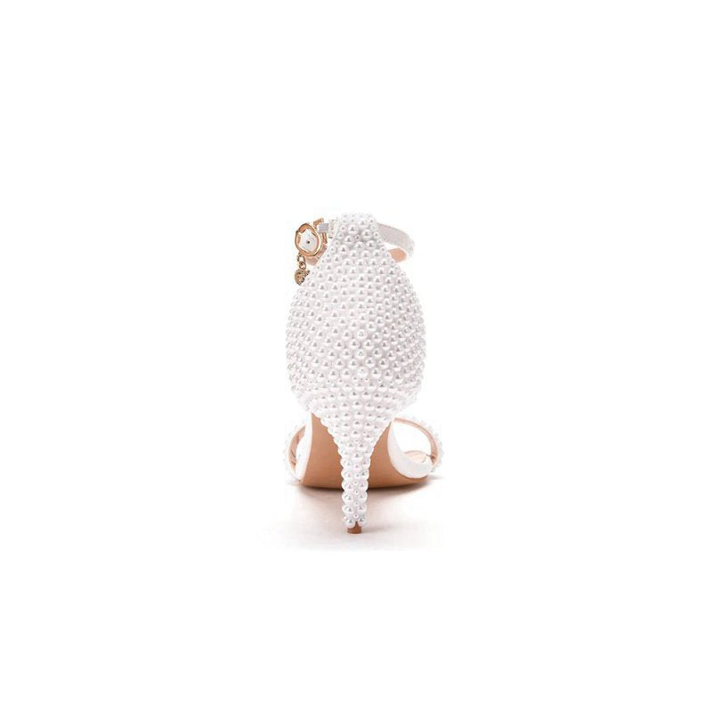 Open Toe Pearl Ankle Strap Wedding High Heels