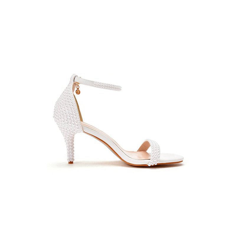 Open Toe Pearl Ankle Strap Wedding High Heels