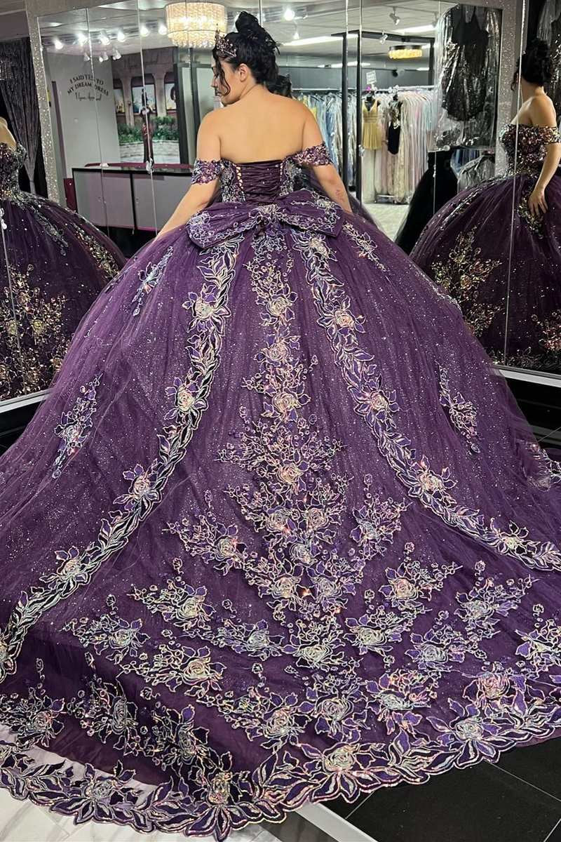 Quinceanera Dresses Glamorous Floral Lace Off-the-Shoulder