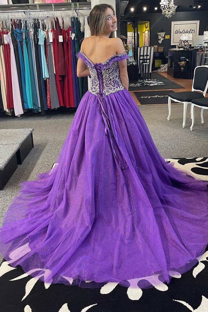 Quinceanera Dresses Princess Beaded Off-the-Shoulder Ball Gown