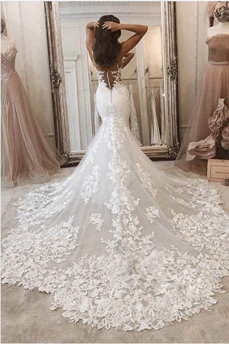 Mermaid Lace Wedding Dresses Spaghetti Straps