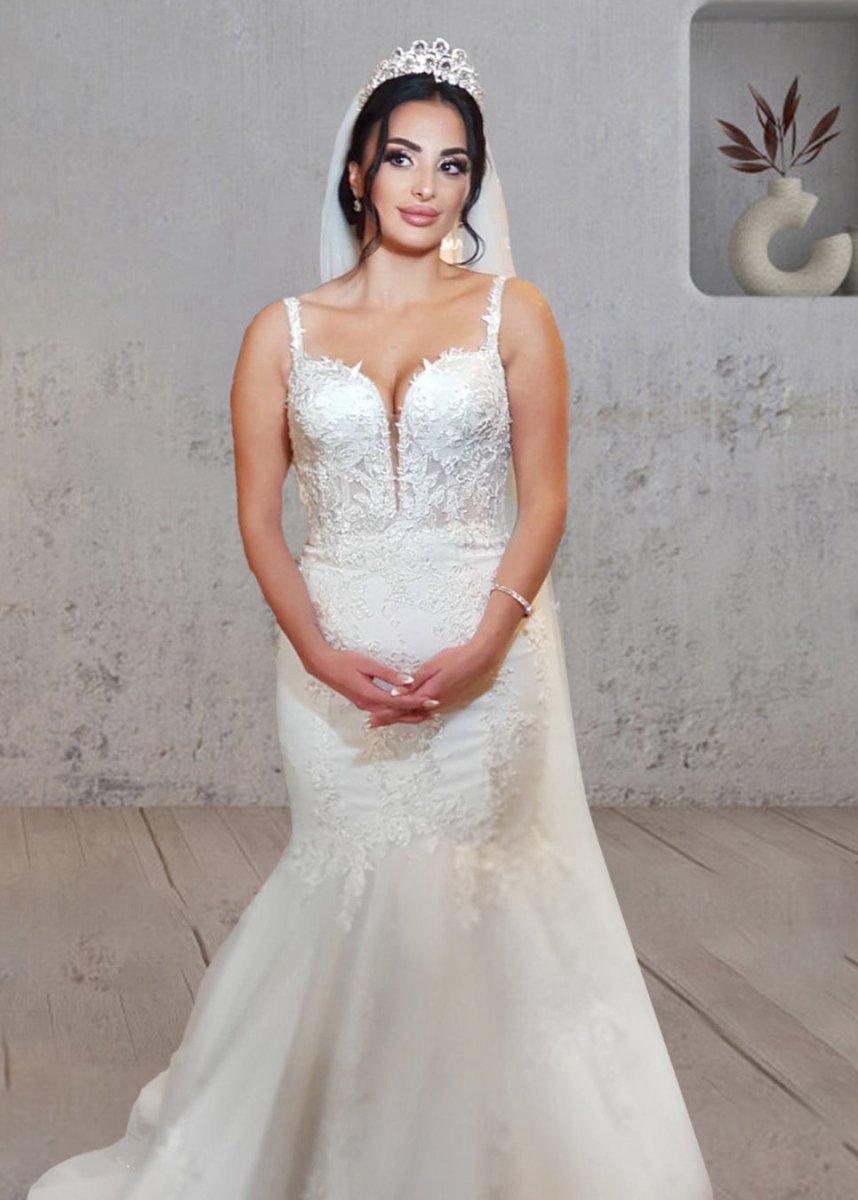 Mermaid Long Mermaid Lace Wedding Dresses Tulle Straps with Appliques
