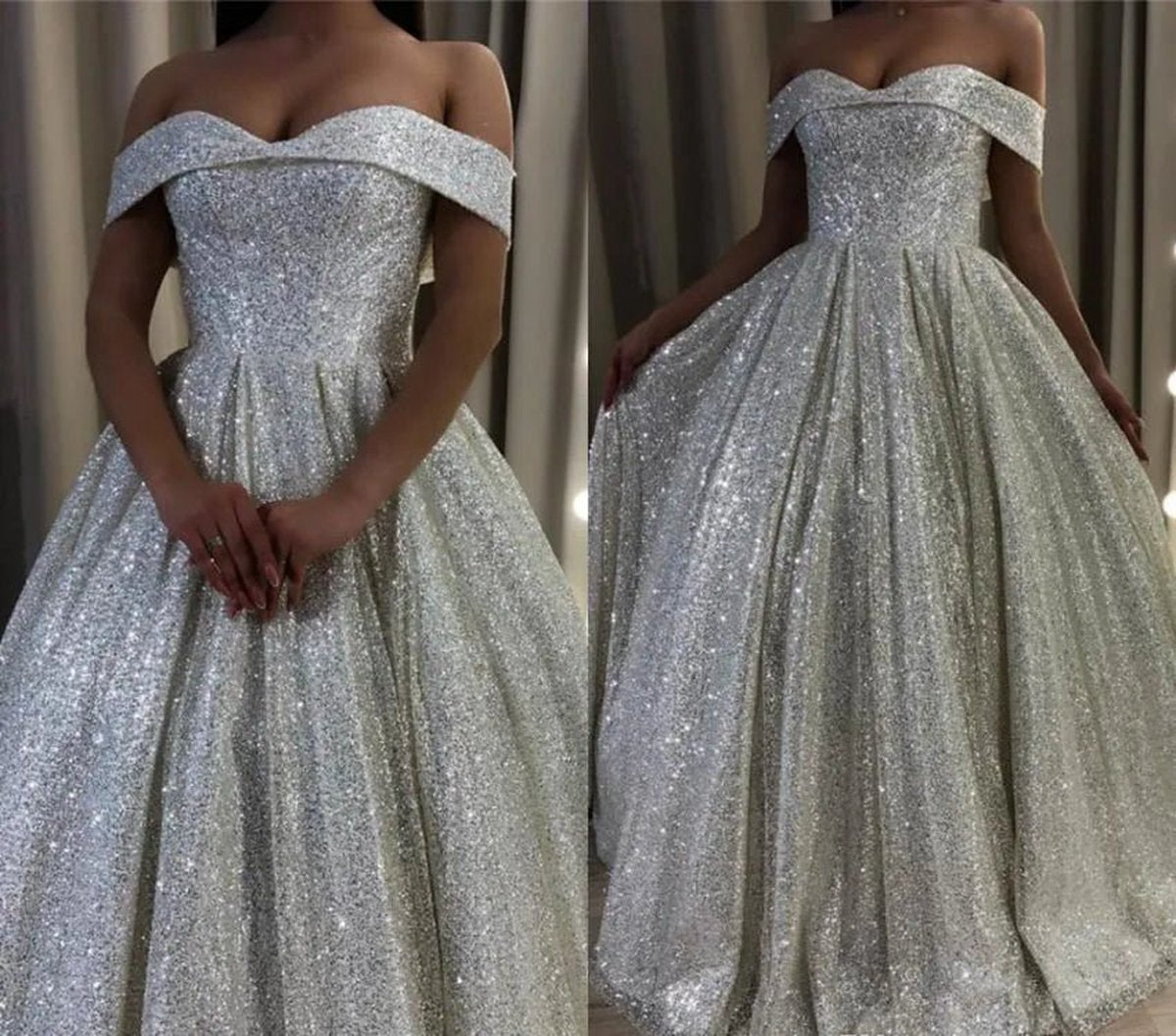 Shiny Sequin A-line Wedding Dresses Off the Shoulder