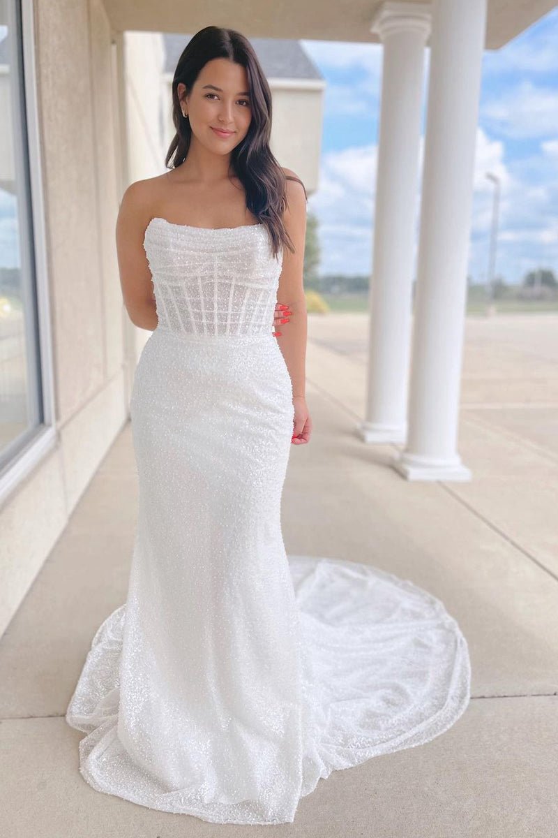 Sparkly Sequins Mermaid Strapless Wedding Dresses