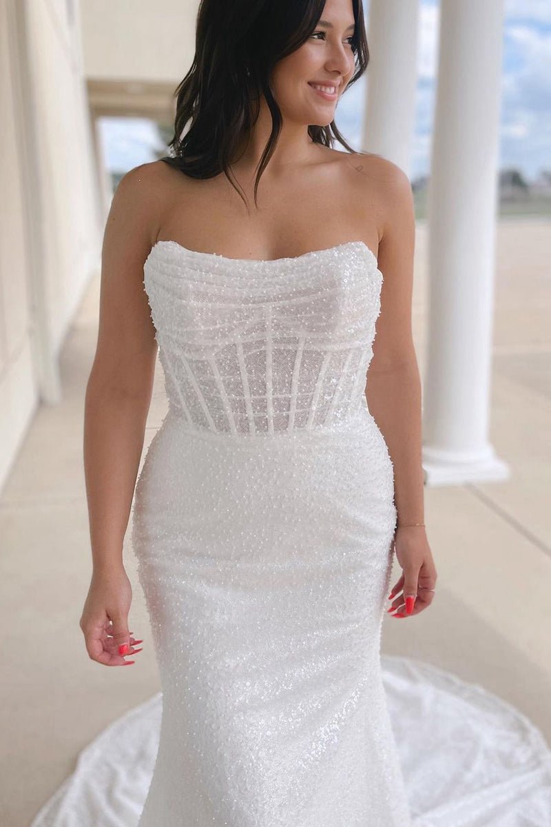 Sparkly Sequins Mermaid Strapless Wedding Dresses