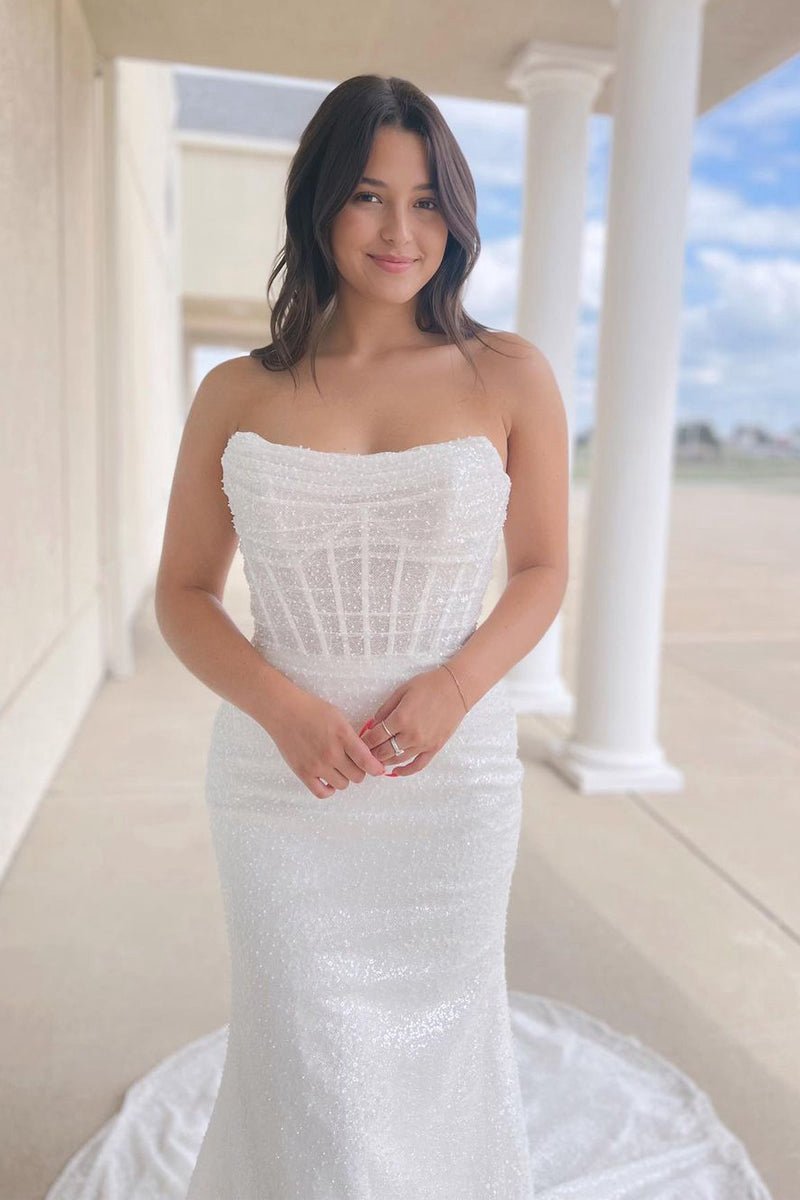 Sparkly Sequins Mermaid Strapless Wedding Dresses