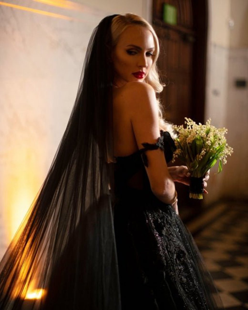 A-line Gothic Wedding Dresses with Sequin Lace Appliques