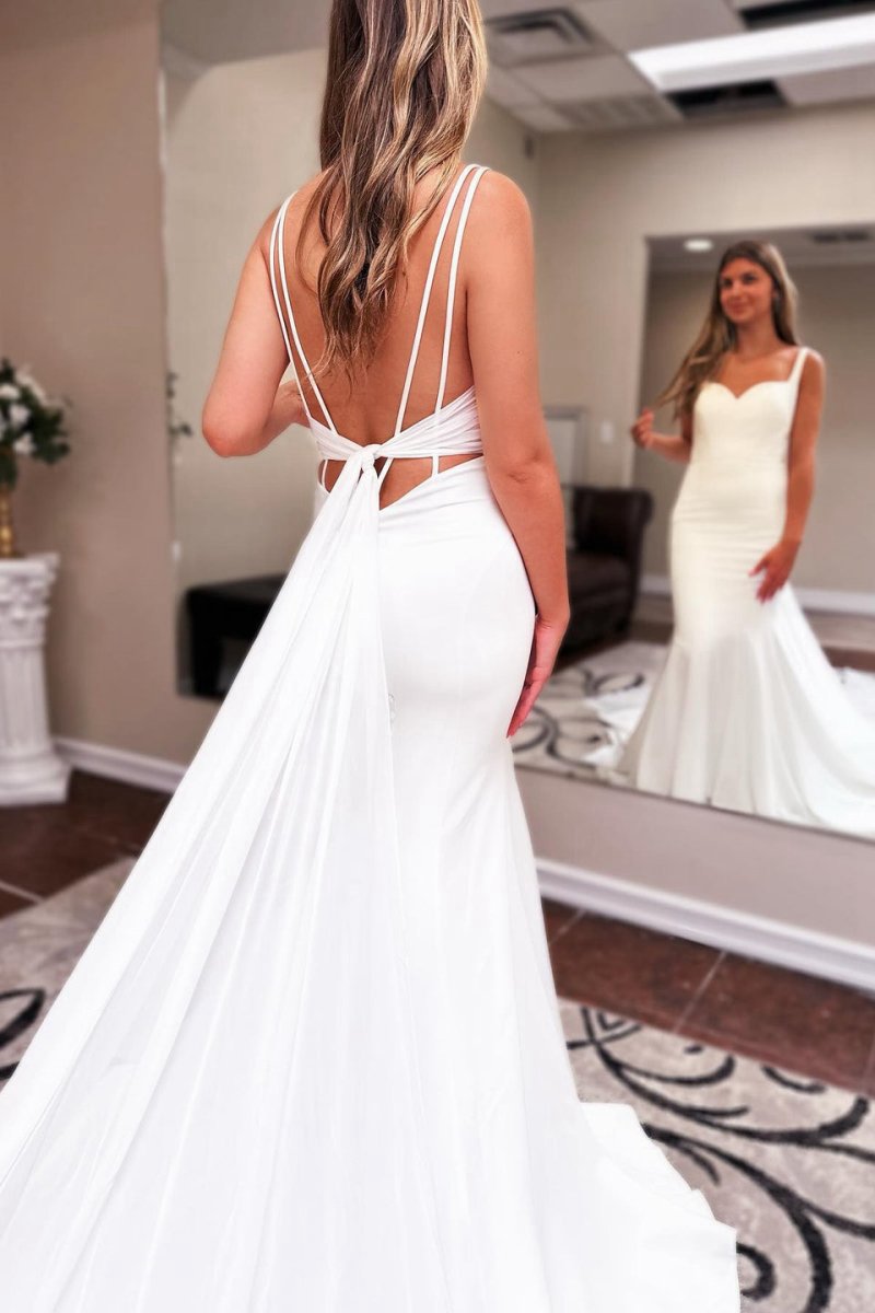 Long Chiffon Boho Wedding Dresses Sweetheart Backless
