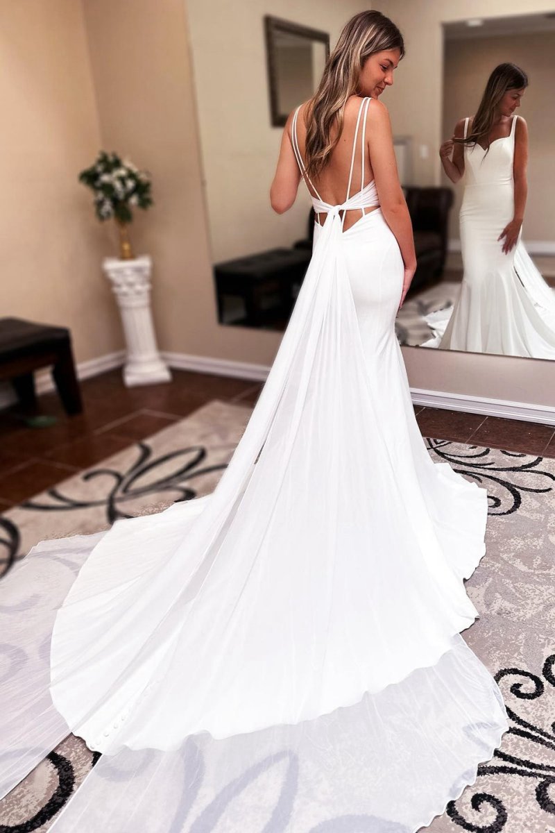 Long Chiffon Boho Wedding Dresses Sweetheart Backless