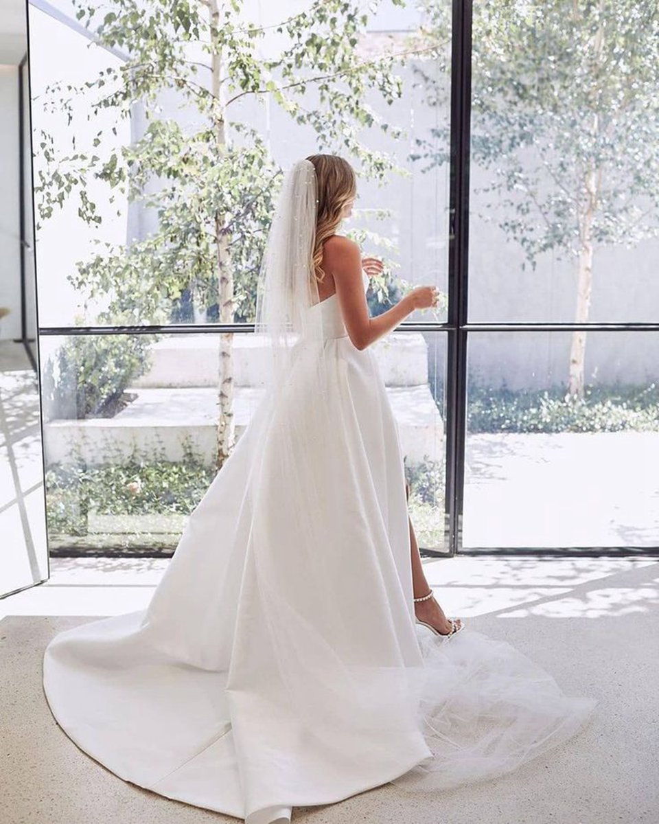 A-line Sleeveless Satin Wedding Dresses with Side Slit