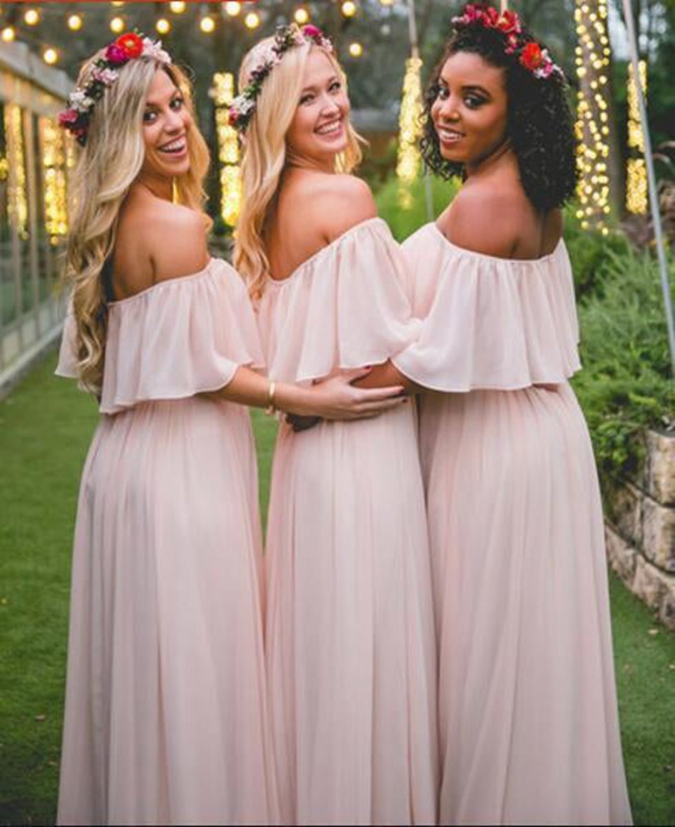 A-line Long Chiffon Off the Shoulder Mix And Match Bridesmaid Dresses