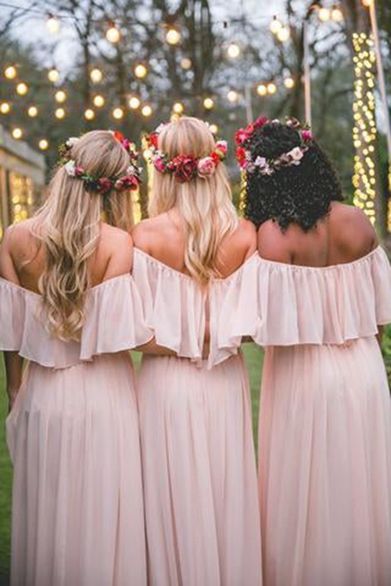 A-line Long Chiffon Off the Shoulder Mix And Match Bridesmaid Dresses