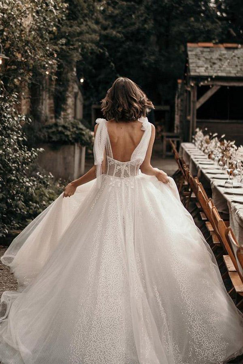 Straps A-line with Sequins Sleeveless Wedding Dresses