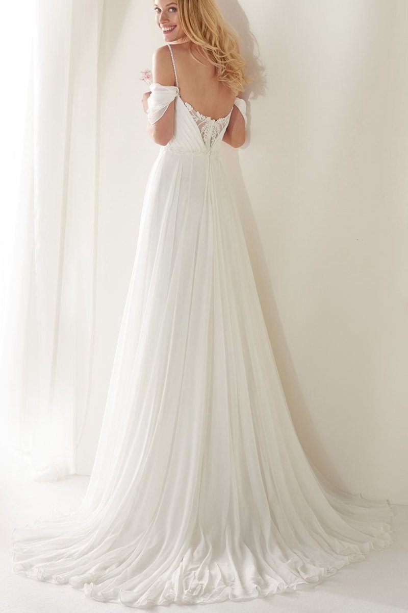 A-line Spaghetti Straps Off-the-Shoulder Sweep Train Wedding Dresses