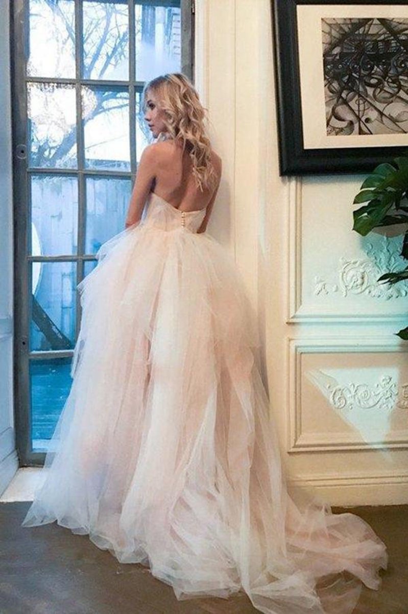 Strapless Sweetheart Backless A-line Strapless Tulle Long Wedding Dresses