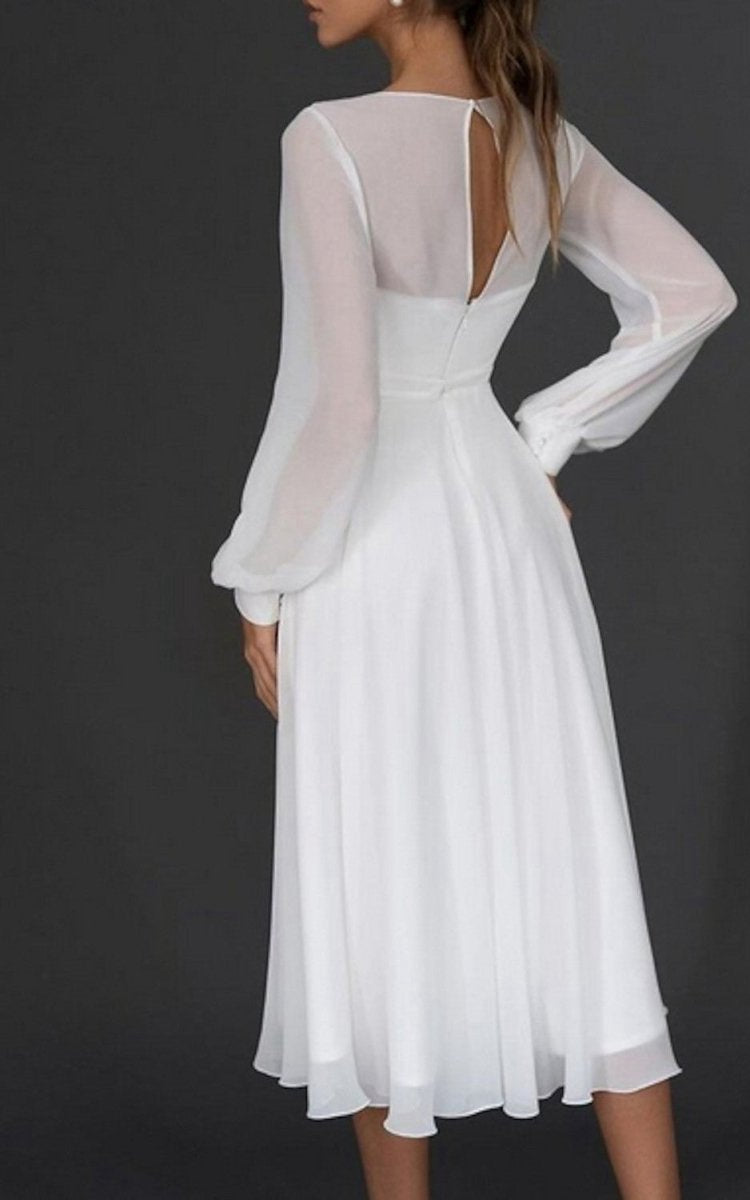A-line V-neck Chiffon Long Sleeves Zipper Wedding Dresses