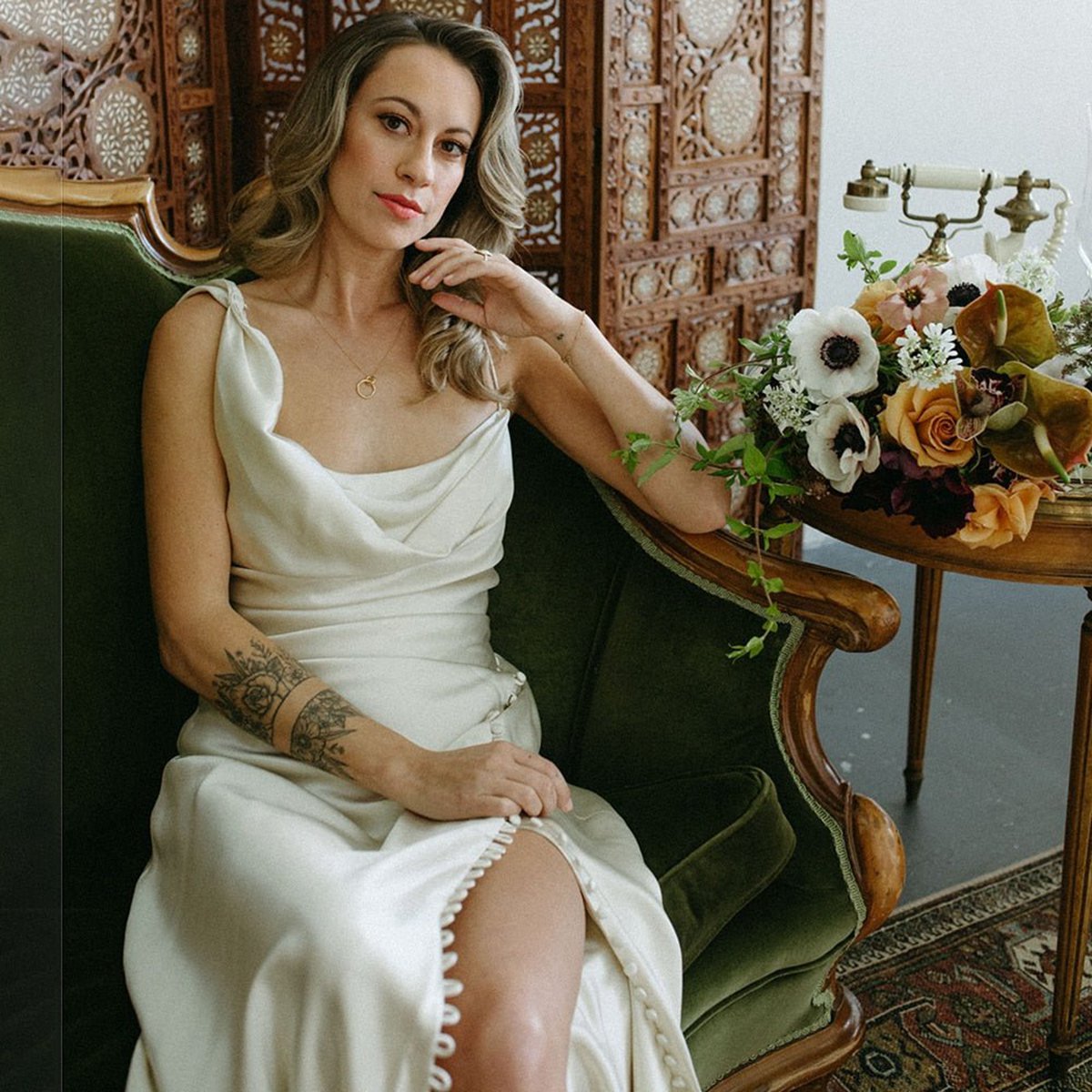 Cowl Neck Sheath Satin Wedding Dresses with Button Slit