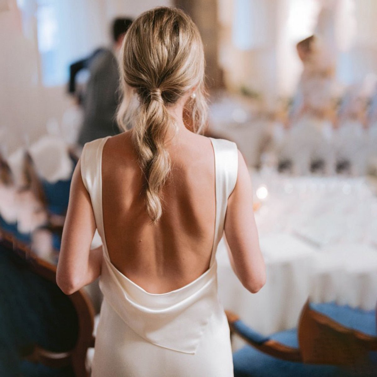 Sheath High Bateau Neck Backless Silk Satin Wedding Dresses